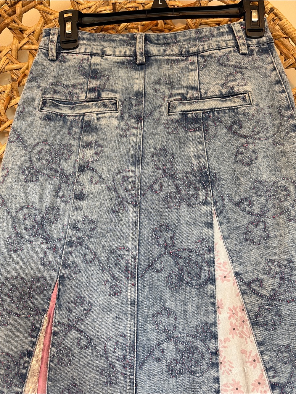 Blue Velvet Brand Boho Patchwork Denim Maxi Skirt - Pink & Blue - Picture 10 of 16